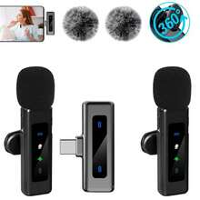 Micrófono inalámbrico de solapa con interfaz Tipo-C, plug and play, latencia ultra baja de 2.4G, con chip de cancelación de ruido incorporado, adecuado para grabación de video, entrevistas, podcasts, vlogs, etc., 50mAh, 0.185Wh - Negro - Ver 1