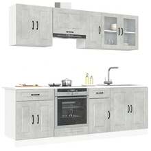 8 Piece Kitchen Cabinet Set Kalmar Concrete Grey Engineered Wood - Grey - View 2