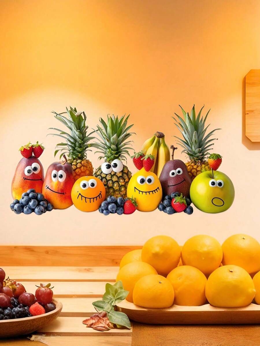 1PC Cartoon Fruit Decal Stickers Removable Wall Decor For Home Living Room Bedroom Study Kitchen Bathroom Entrance Balcony Commercial Spaces