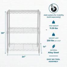 Honey-Can-Do Estantería Ajustable de 3 Niveles con Capacidad de Peso de 113 kg Color Blanco SHF-09619 Resistente estantería - Blanco - Ver 3