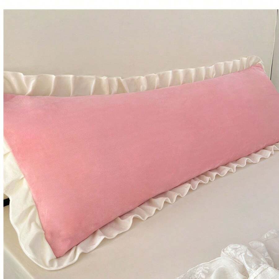 1件装奢华牛奶丝绒荷叶边枕套，情侣/加大尺寸，透气信封式开口设计，适合舒适的冬季沙发和家居床上用品装饰，圣诞节和情人节装饰礼物（不含枕芯） - 西瓜粉 - 查看 1