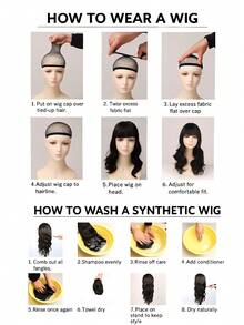 Black Heat Resistant Chemical Fiber Wigs Daily Wear Women Wigs Sweet Cute Wigs Prom Party Wigs Natural Hair - 黑色 - 查看 7