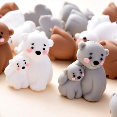 3pcs Cartoon Polar Bear Mother & Baby Silicone Beads, 3D Animal Beads For Beading Pens, Necklaces, Bracelets, Crafts, Gifts For Friends And Family