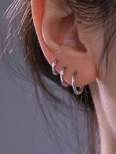 1 Pair Minimalist 304 Stainless Steel Hoop Earrings, Versatile Everyday Wear For Women, Suitable For Commuting, Dating, Low-Key Accessory, Valentine's Day Gift