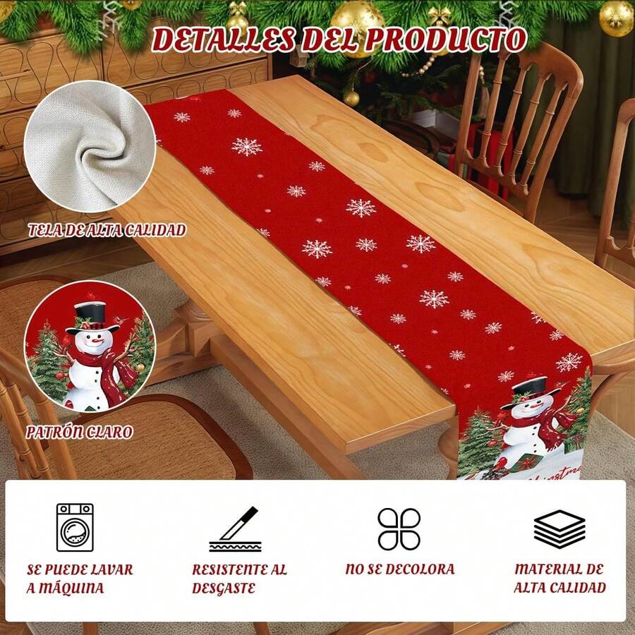 ICHIDO Camino de Mesa de Navidad, Decoración Navideña de Mesa, Camino de Mesa con Árbol de Navidad y Muñecos de Nieve Estampados, Adornos de para Comedor y Restaurantes (33 x 180) - 1 - Ver 1