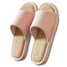 Women And Men House Fabric Slippers Indoor And Outdoor, Non-Slip Memory Foam Open-Toe Home Shoes, Soft Bottom Linen Unisex Washable Cotton Casual,7-8Women/5-6Men,Pink - 粉色 - 查看 2