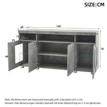 140*40*70cm Side Table, Living Room High-Gloss Side Cabinet With LED Light, Wide Sideboard, Tempered Glass Side Cabinet With 3 Compartments, White - Grey - View 5