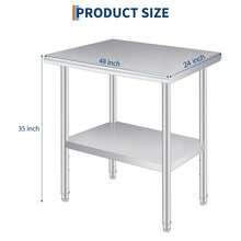 Mesa de preparación de acero inoxidable de 24 x 48 pulgadas con esquinas redondeadas, estante inferior ajustable y 4 ruedas giratorias, mesa comercial resistente para uso en exteriores y restaurantes, duradera y fácil de limpiar - Plateado - Ver 3