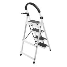 Folding 4 Step Ladder With Handrails | Thick & Sturdy Steel For Indoor Use | Portable Step Stool, White - 白色 - 查看 8