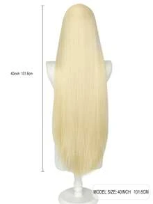 Tóc giả dài thẳng 40 inch kiểu lưới hoa hồng, tóc giả cosplay cho nam và nữ, mái dài rẽ ngôi giữa, thích hợp cho hóa trang, sợi tổng hợp chịu nhiệt. - Nhiều màu - Xem 3