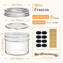 U Chef Set 8 Frascos de Vidrio para Alimentos de 4 Onzas Frascos Herméticos con Tapa Mini Tarros Mason de Boca Regular Tarro de Vidrio para Especias Mermelada Miel Gelatina Postres - Transparente - Ver 2