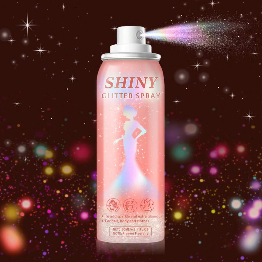 QIUFSSE 60ML Holographic Body Glitter Spray - Silvery Shiny Shimmer For Hair, Face & Clothes | Quick-Drying, Long-Lasting Glitter Hairspray Temporary Shiny Mist For Festival, Rave, Music Concert, Prom Accessories - 60ML Pink Bottle - View 1