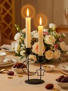 1 قطعة شمعدان رامة من الحديد الأنيق لطاولة الطعام - قطعة مركزية عتيقة، حامل شمعة زخرفي - حامل شمعة لحفل الزفاف والطعام والحفلات، ديكور المنزل، ديكور حفلات العطلات، نجم وقمر وفانوس وأدوات رمضان، أغراض رمضان، هدايا رمضان