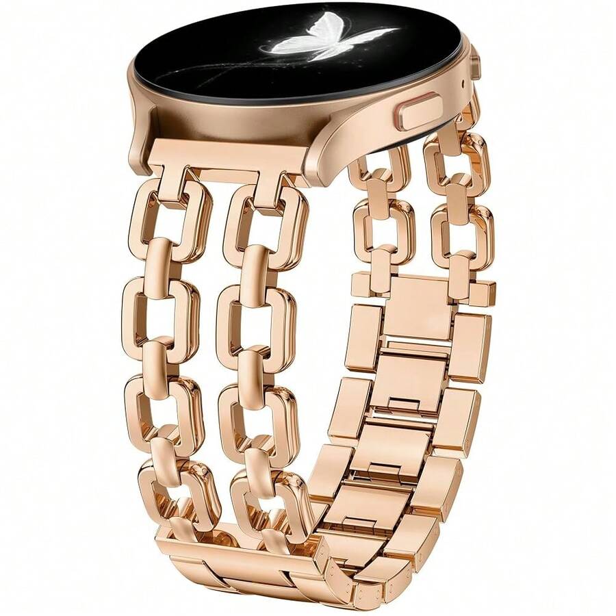 Wearlizer Metal Band Compatible With Samsung Galaxy Watch 7 6 5 4 FE Active 2 40mm 44mm/Watch 6 4 Classic 43mm 47mm 42mm 46mm/Watch 5 Pro 45mm Bands, 20mm Dressy Stainless Steel Chain Strap Women,RoseGold - 玫瑰金色 - 查看 1