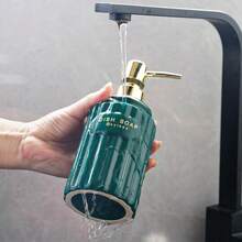 Ceramic Soap Dispenser Pump 14OZ for Bathroom and Kitchen Hand and Body Soap Refill Bottle with Gold Pump and Labels 2-Pack - Verde - Ver 3