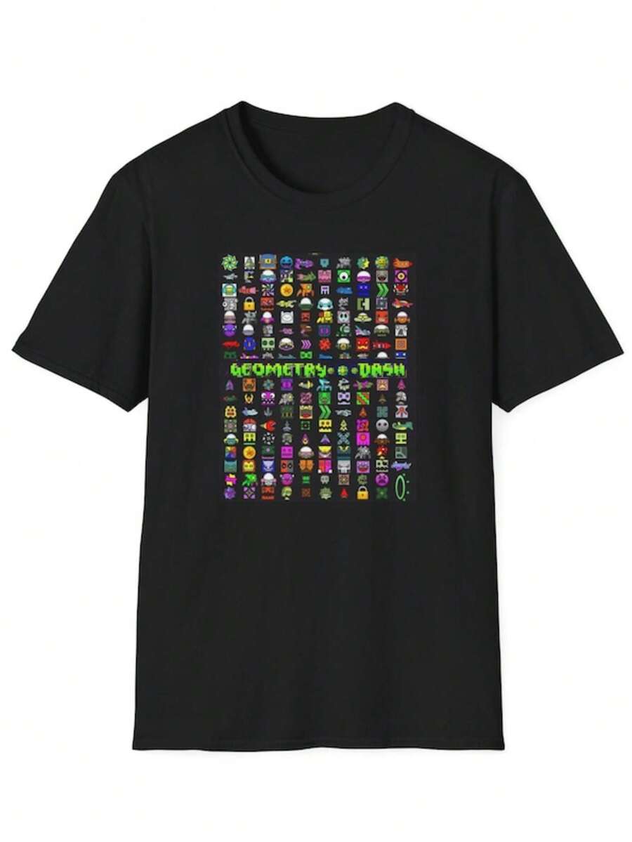 Geometry Dash - Unisex Softstyle Adult T-Shirt - Black - View 1