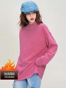 Women's Elegant Velvet Turtleneck Loose Fit Versatile Casual Sweater Top, Winter - 189 Pink - View 2