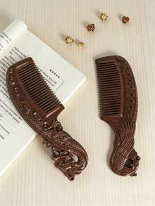 半把檀木雕花细齿梳，精美龙凤吉祥寓意梳子，防静电经络按摩发刷，适合作为礼物赠送亲朋好友。 - 彩色 - 查看 10