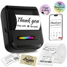 PRINHSJI Mini Impressora Térmica de Etiquetas, Impressora de Etiquetas Portátil Sem Fio, Adequada para Etiquetas, Vestuário, Joias, Varejo, Presentes, Feriados e Indústria Alimentícia, Inclui 1 Rolo de Papel de Etiqueta de 40*20mm - Multicolorido - Visão 3