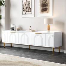 Mobile TV 170 x 35 x 47,5 cm in MDF, mobiletto TV basso con ante 3D e piedini in metallo dorato, moderno tavolo TV con ampio spazio di archiviazione, adatto per soggiorno e zona TV - Bianco - Visualizzare 1