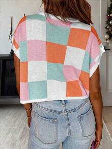 Womens Cap Sleeve Color Block Knit Crop Top Summer Casual  Going Out - 粉色 - 查看 2