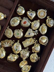 金色光泽水晶钻石复古浪漫金色不规则形状照片吊坠项链；不规则天使之眼皇冠吊坠；优雅叠戴首饰，女士照片吊坠项链（无包装盒） - 彩色 - 查看 10