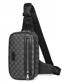 1pc Men's Nylon Chest Bag, Square Business Printed Contrast Design, Adjustable Shoulder Strap, Suitable For Sports, Fitness, Commuting, Casual, Thanksgiving Gift For Husband, Messenger Bag Phone Bag - Multicolor - View 5