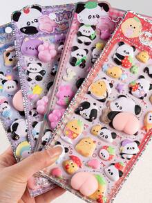 3D可爱熊猫减压捏捏乐贴纸，3D卡通贴纸，学生奖励，节日礼物，可爱DIY手机壳，笔记本，摇一摇贴纸，3D浮雕，3D闪光贴纸 - 3D卡通奖励贴纸 - 彩色 - 查看 2