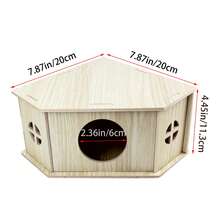 Wooden Triangular Hideout House With Holes And Windows For Small Pets Like Hamsters, Gerbils Or Mice - Apricot - View 2