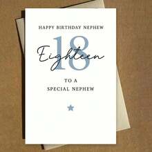 一张真挚的18岁生日贺卡，送给特别的侄子，附信封 - “特别的侄子，18岁祝福”设计，柔和的字体和星星点缀，完美庆祝侄子的重要里程碑，是18岁生日惊喜和温馨祝福的理想之选，侄子生日贺卡|优雅主题贺卡|纸质贺卡，礼品配件 - 彩色 - 查看 9
