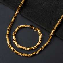 2pcs 18K Gold Plated Hip Hop Cuban Link Necklace And Bracelet Set, Mechanical Chain Connection, Stylish Rock/Rap Vibe, Suitable For Men And Women Everyday Or Party Wear