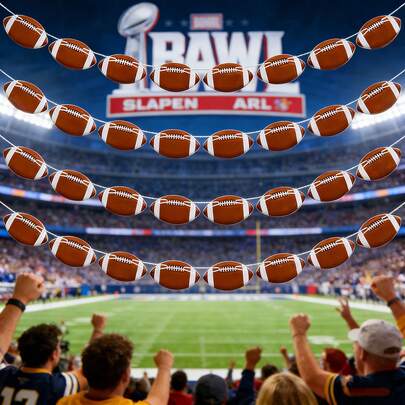 4 件套足球横幅套装，足球悬挂旗帜横幅，主题运动装饰，球形花环横幅（棕色），适合生日派对、节日和其他场合。