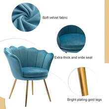 WAHSON OFFICE CHAIRS 1PC Wahson Velvet Armchair Armchair With Gold Legs, Comfortable Bedroom Armchair Relax Chair For Living Room/Bedroom - 藍色 - 查看 6