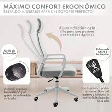 MAGMALIFE Silla de Oficina Fokus Ergonómica con Cabecera, Reclinación Ajustable, Malla Transpirable, Asiento de Alta Densidad, Ruedas 360 °   Antirrayas y Altura Regulable, Soporta 150 kg Gris - 1 - Ver 8
