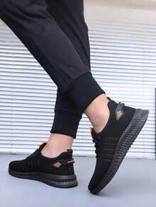 男士休闲运动鞋，系带舒适一脚蹬防滑软底户外跑步鞋，四季时尚日常休闲鞋 - 黑橘 - 查看 7