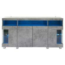 140*40*70cm Side Table, Living Room High-Gloss Side Cabinet With LED Light, Wide Sideboard, Tempered Glass Side Cabinet With 3 Compartments, White - Grey - View 9