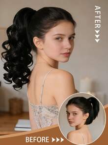 1pc Synthetic Fiber Wavy Ponytail Hair Claw Clip, Natural Looking Roman Curl Short Ponytail Hair Extension - Multicolor - View 6