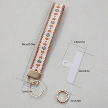 1个波西米亚风手工厚布刺绣钥匙扣，适用于 16/17 Pro Max手机挂绳、腕带、包包挂饰、钥匙链配件、印花织带钥匙圈、女士汽车钥匙链、女士包包吊坠钥匙扣、通用钥匙扣、女士时尚钥匙扣 - 手腕掛帶 - 查看 4