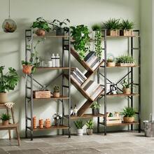 Librero Industrial de 4 Niveles con Estructura Sólida de Metal y Estantes de Madera | 14 Repisas Abiertas para Exhibición y Almacenamiento | Ideal para Oficina, Sala o Dormitorio con Estilo - Marrón - Ver 1