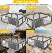 Corralito para Bebé, Juego de Parque Infantil, con 50 Bolas Oceánicas, Aro de Baloncesto, Anillos de Tracción, Bolsa de Almacenamiento, , Suave y Transpirable Parque de Juegos - Manzana azul, 180 * 150 - Ver 6