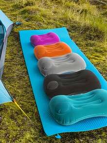 1个方形毛绒充气枕，便携式自充气颈部支撑垫，适合户外旅行和露营，充气露营枕，旅行、海滩和居家使用的紧凑型气垫床 | 质地光滑，一键充气，舒适，办公室或户外必备