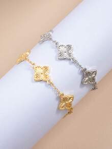 2pcs/Set Fashionable Classic Gold & Silver Four-Leaf Clover Design Bracelet Set - One Size-gold and Silver Bracelet - View 5