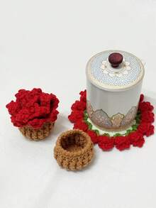 2pcs/Set Handmade Crochet Tulip Coasters, Tulip Bouquet Coasters With Basket, Heat-Resistant Pads, Tabletop Decor, Holiday Gift, Unique Creativity, Suitable For Home Decor, Valentine's Day Decor, Wedding Gift, Anniversary Gift, Girlfriend Gift, Mother's Day Gift, And Valentine's Day Gift. - Multicolor - View 7