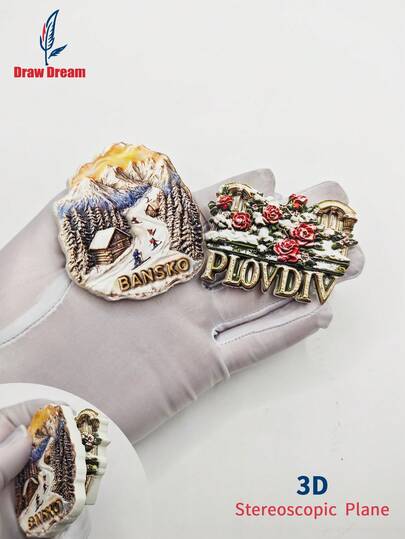1pc Bulgaria Creative 3D Stereo Fridge Magnet, Ski Resort + Plovdiv Rose, World Travel Souvenir Collection, Travel Souvenir Decor Magnet, Suitable For Home, Office Decor, Personalized Travel Souvenir Magnetic Fridge Sticker, Home Decor, Kitchen, Room, Office, Cabinet Craft Gift, Holiday Souvenir, Exquisite Small Gift