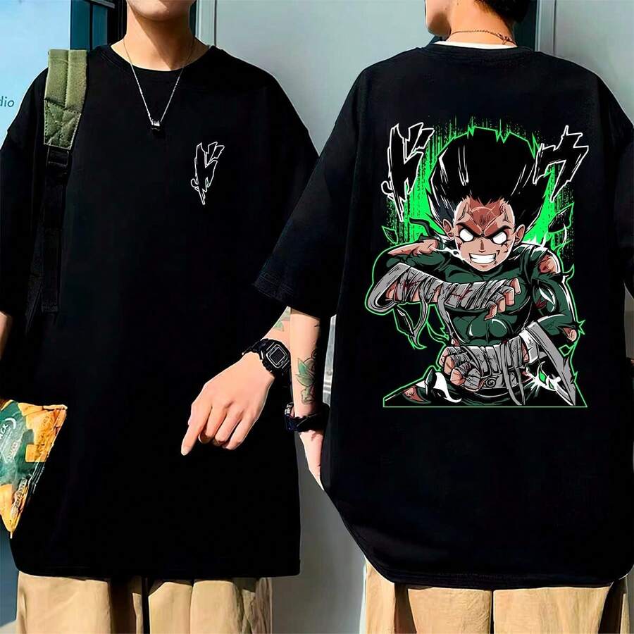 Oversized Anime T-Shirt Main Kunai Pirate Ball DBZ Oni Sword Unisex 100% Cotton - 黑色 - 查看 1