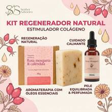 Kit Pele de Porcelana: Sabonete de Açafrão Dolomita + Óleo Rosa Mosqueta 30mL - Clareador Anti-Foliculite Anti-estrias - Rosa empoeirado - Visão 1