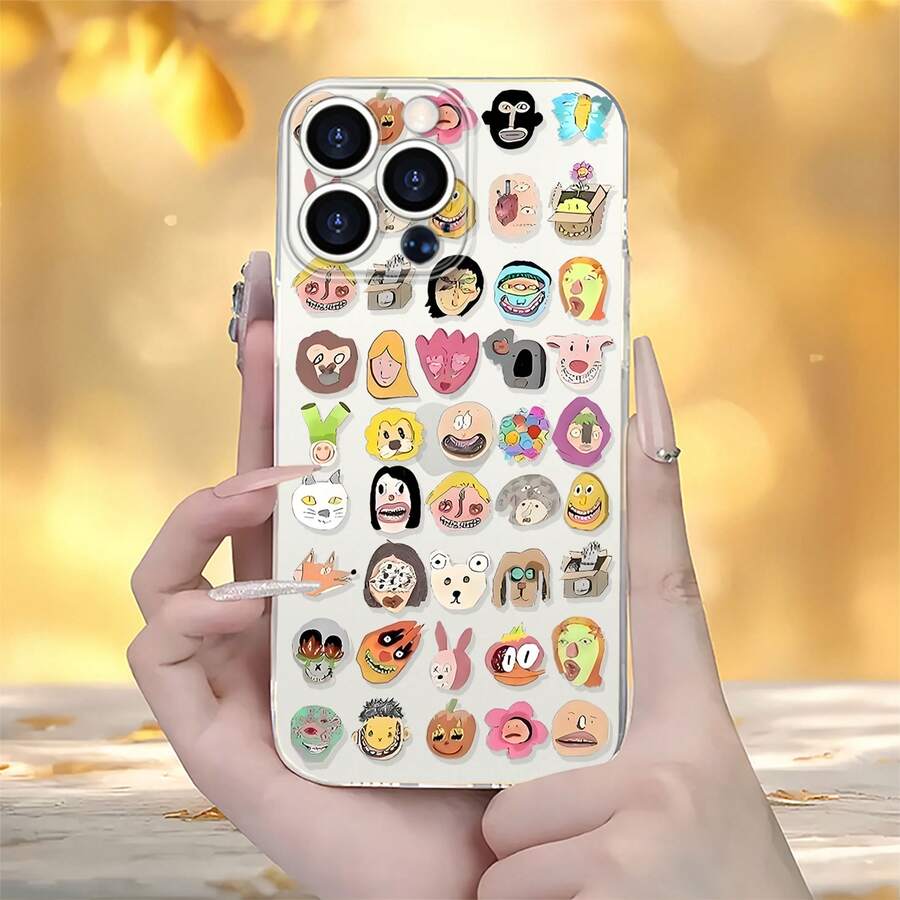 Funda con diseño de caras de dibujos animados, compatible con iPhone 16, 15, 14 Pro Max, 13, 12, 11, XR y XS Plus. Fabricada en silicona TPU, ofrece protección contra golpes y caídas, además de una excelente sensación al tacto. Es el regalo perfecto para familiares, amigos y seres queridos. - transparente - Ver 1