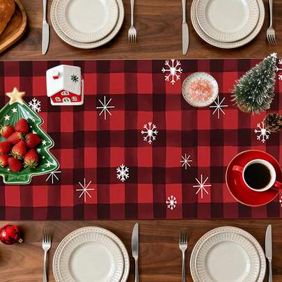 Camino de Mesa Navidad Estampado, Camino de Mesa Invierno Diseño de Árbol de Navidad para Decoración de Fiestas de Navidad, Adornos Navideños de Mesa para Hogar, Cocina, Comedor, 33 x 183