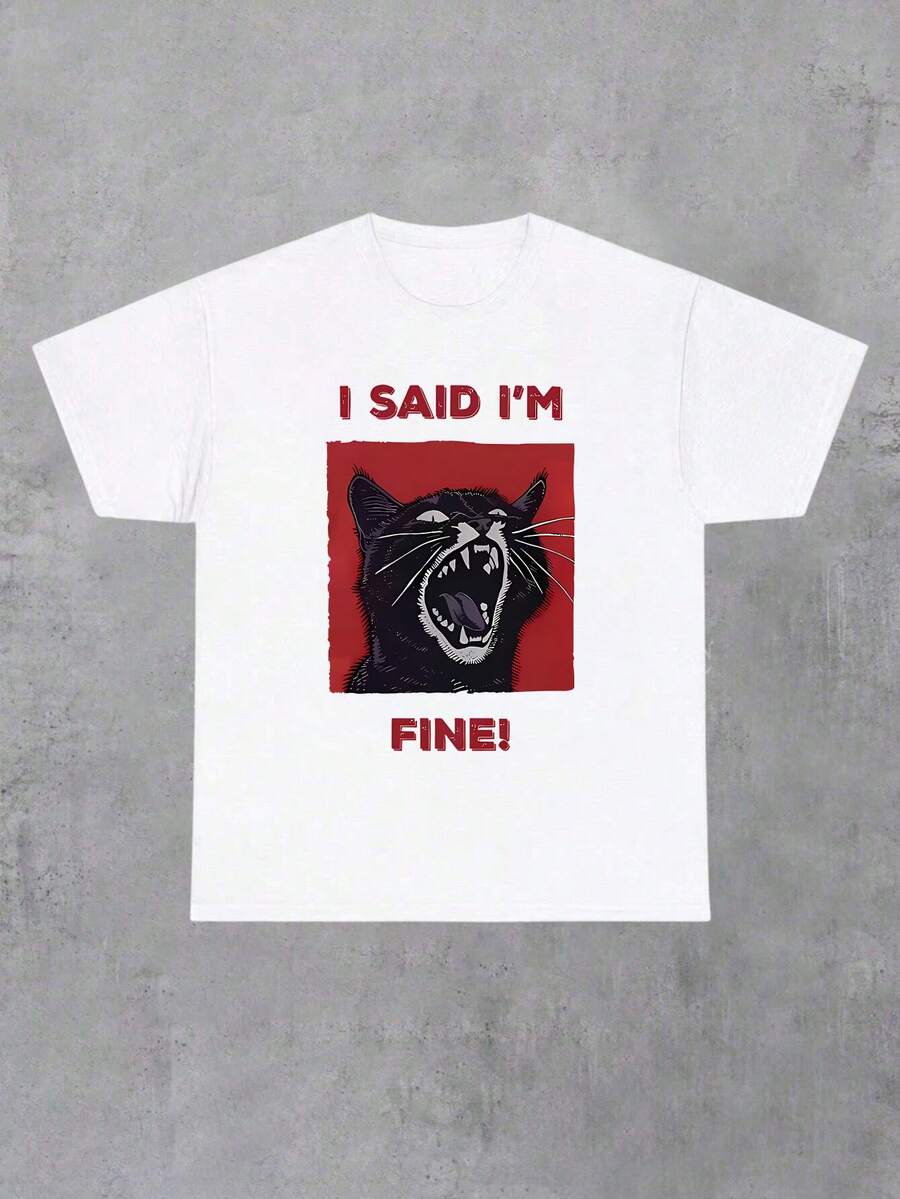 Plus-Size Women's Cat-Print Crew Neck T-Shirt, Spring/Summer Casual Short-Sleeved Top, Plus-Size Women's Clothing. - White - View 1