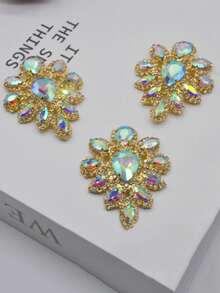 A 45*59mm Golden Crystal AB Glass Rhinestone Applique, Sewn Onto A Flat-Back Claw And Set With Diamonds. Suitable For Use In Wedding Dresses, Shoes, And Crafts. - Gold AB Stones - View 2